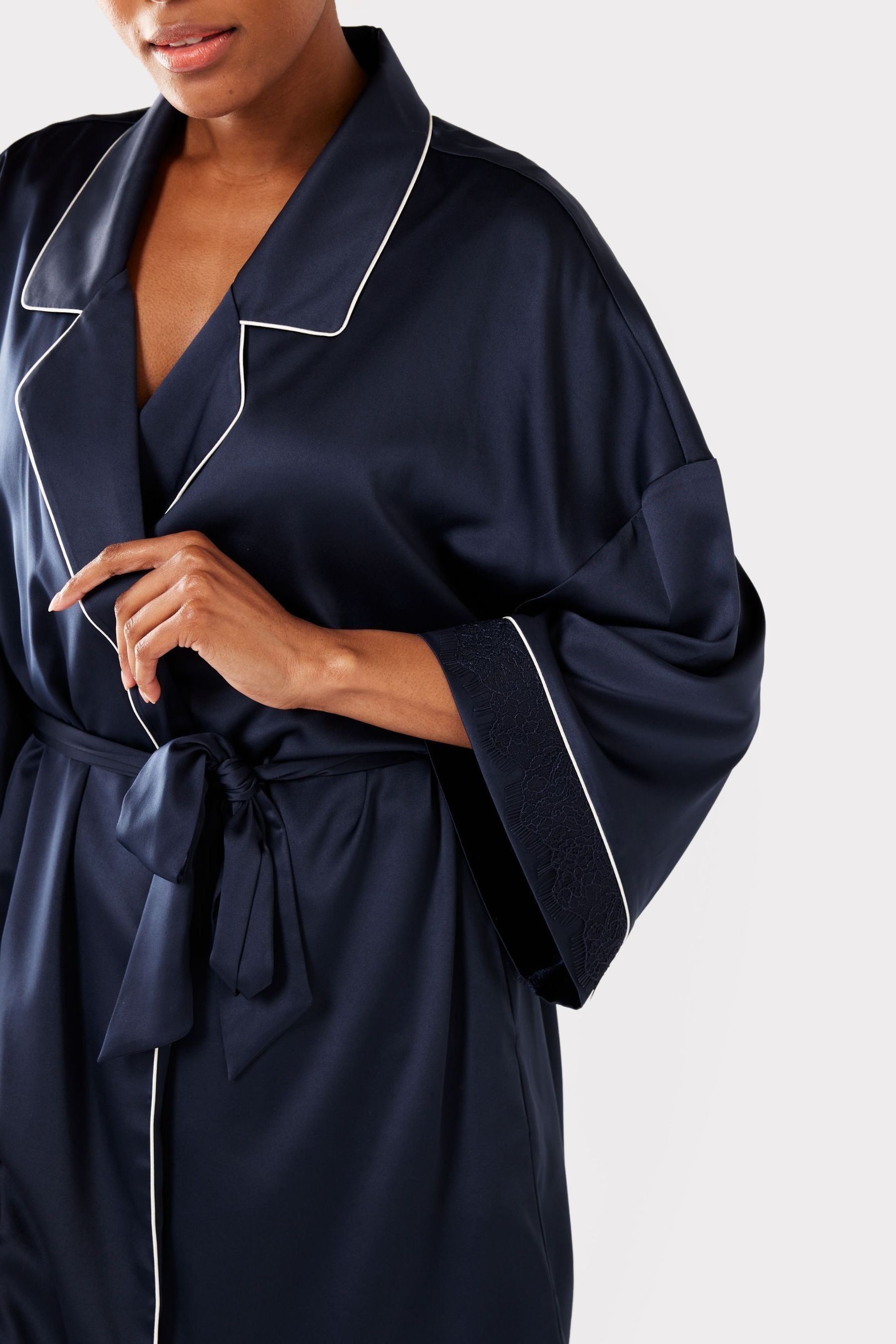 Buy Chelsea Peers Blue Satin Lace Trim Dressing Gown from Next Luxembourg