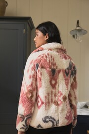 Cream/Pink Ikat Borg Half Zip Jacket - Image 3 of 6