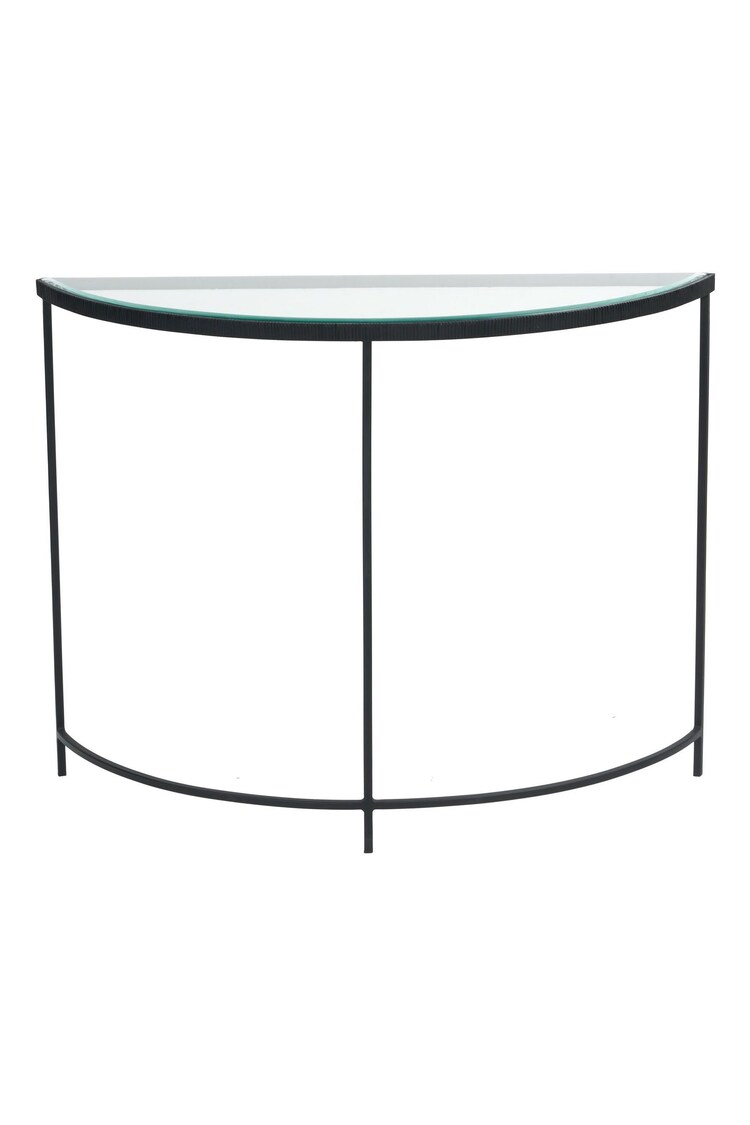 Pacific Glass and Black Metal Half Moon Console Table - Image 2 of 6