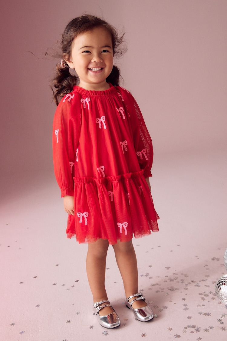 Red Bow Sequin Mesh Party Dress (3mths-8yrs) - Image 1 of 8