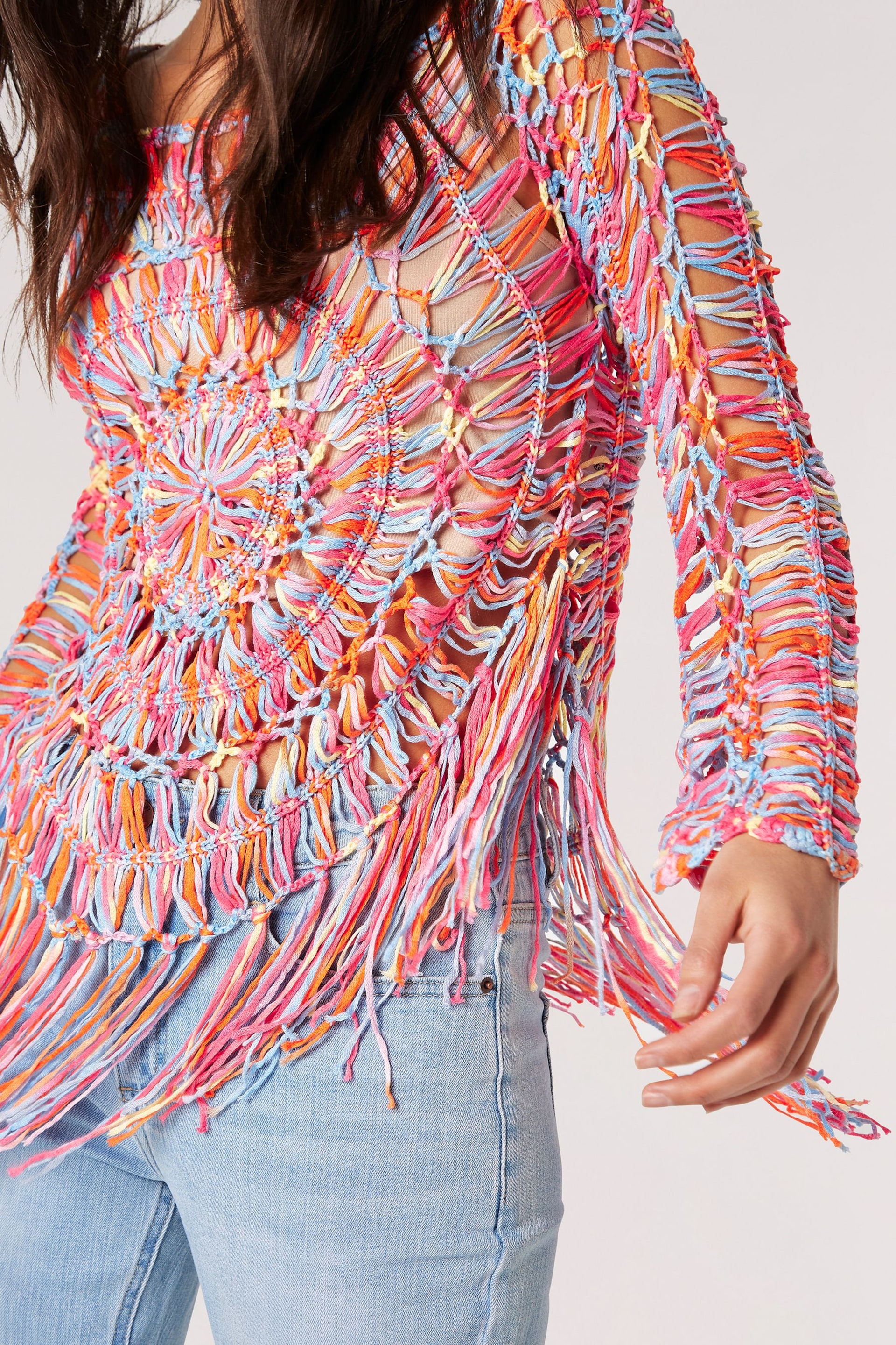 Apricot Pink Multi-Coloured Crochet Long Sleeve Jumper - Image 5 of 5