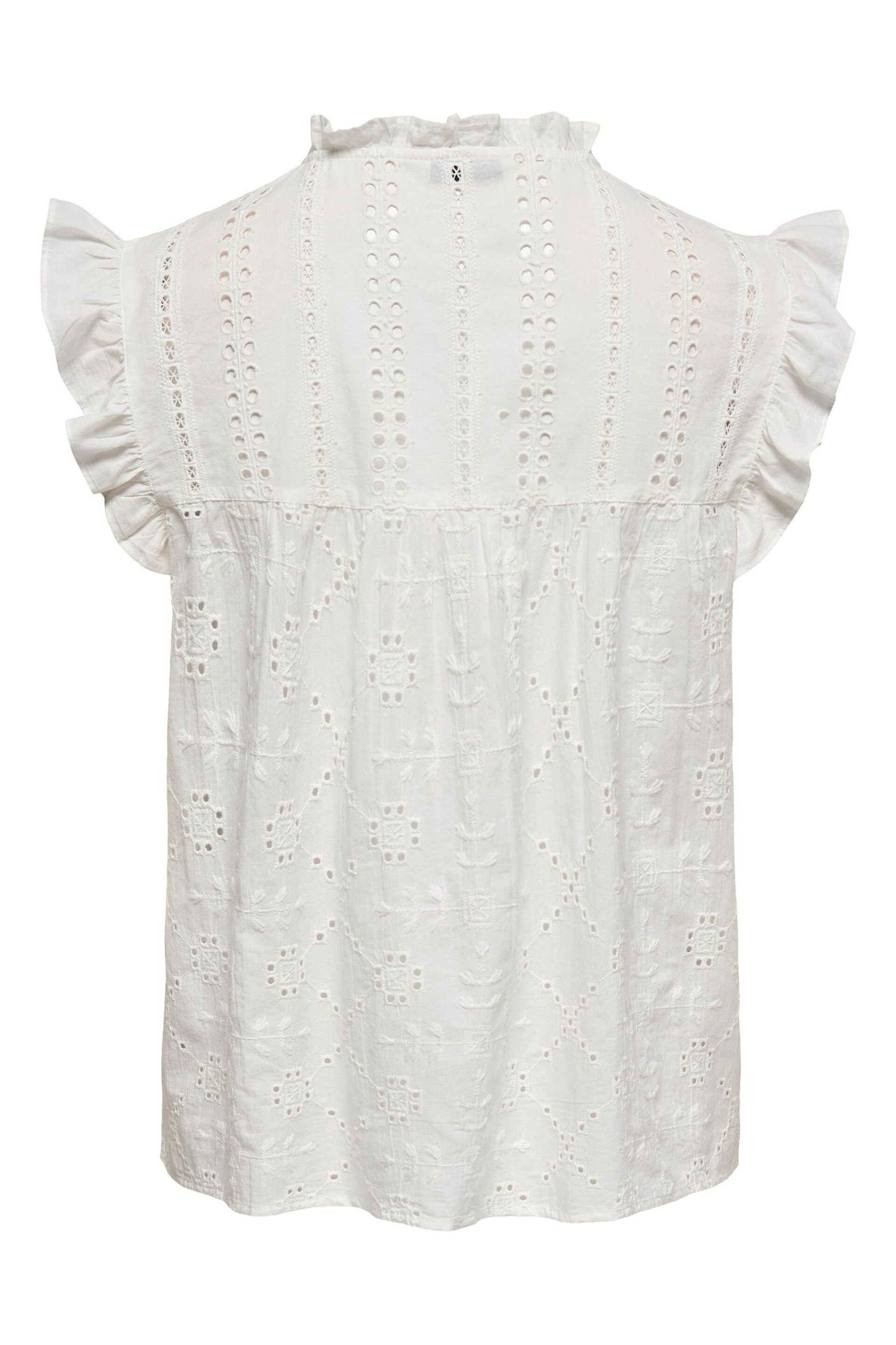ONLY White Broderie Frill Tie Front Blouse - Image 6 of 6