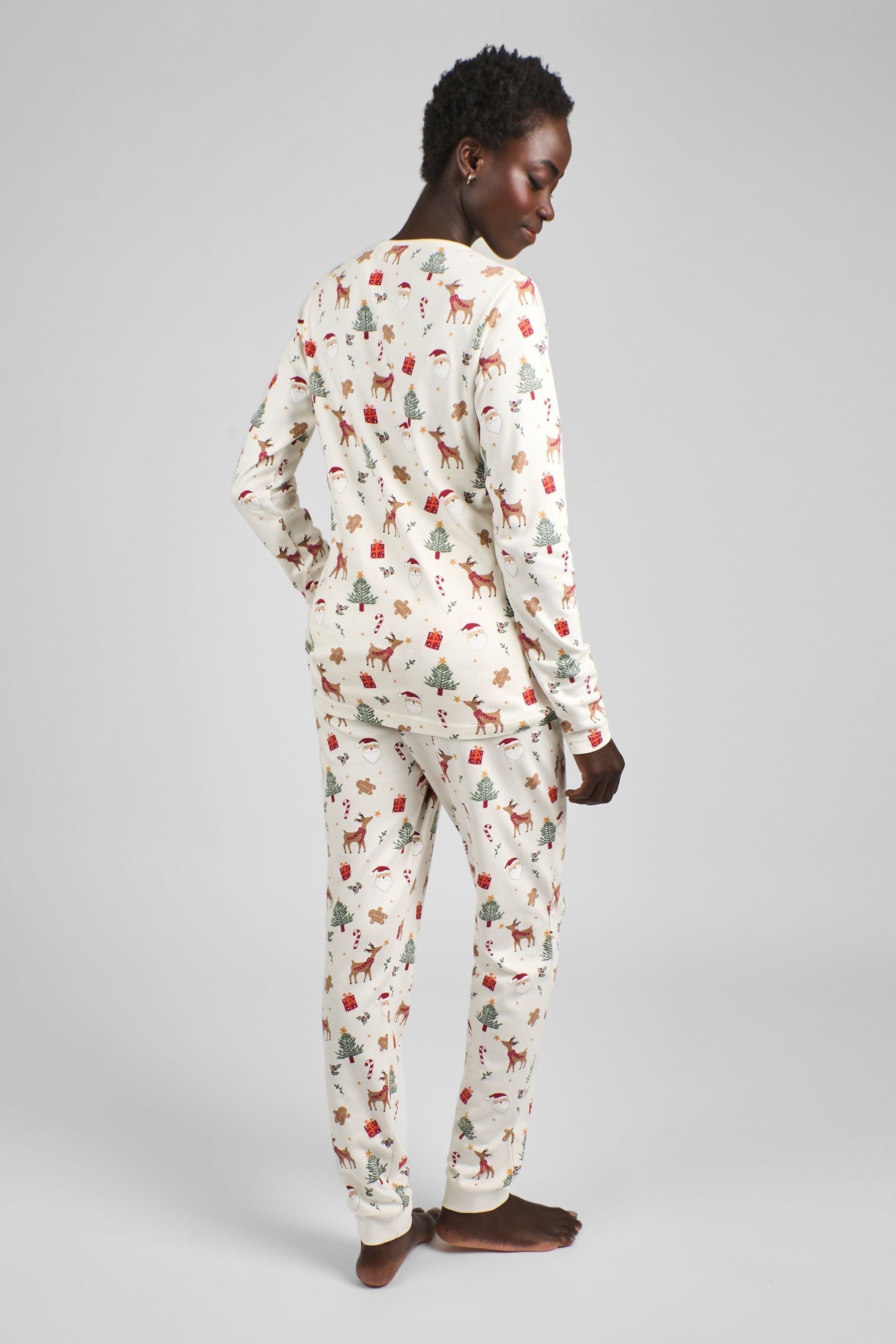 Buy JoJo Maman Bebe Cream Womens Christmas Print Pyjamas Set from the Next UK online shop