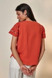 JDY Orange Broderie Frill Detail Blouse - Image 2 of 5