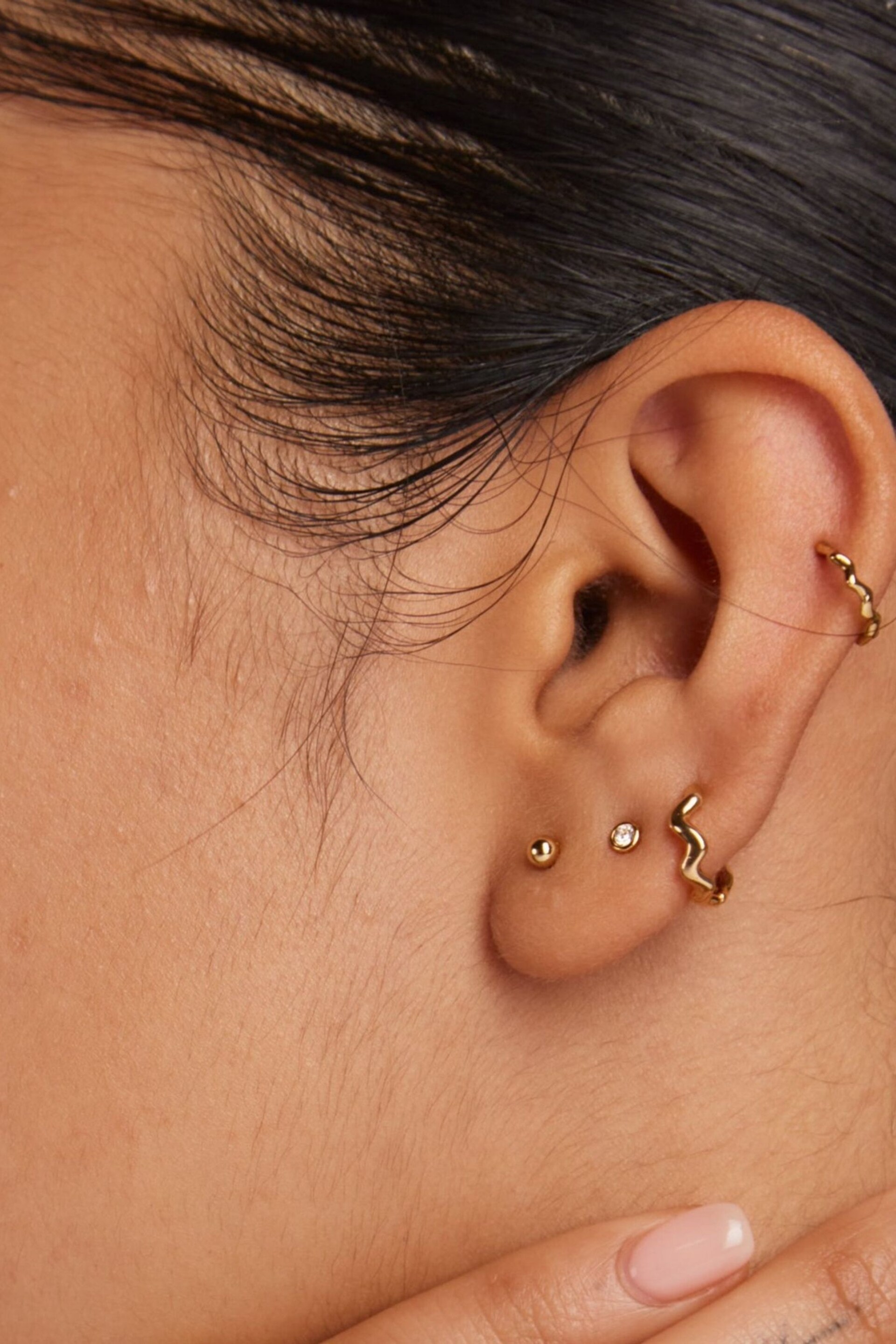 Orelia London 18k Gold Plating Wave Huggie Earrings 6 Pack - Image 2 of 2
