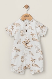 Mamas & Papas Jungle Print Linen Brown Romper - Image 1 of 2