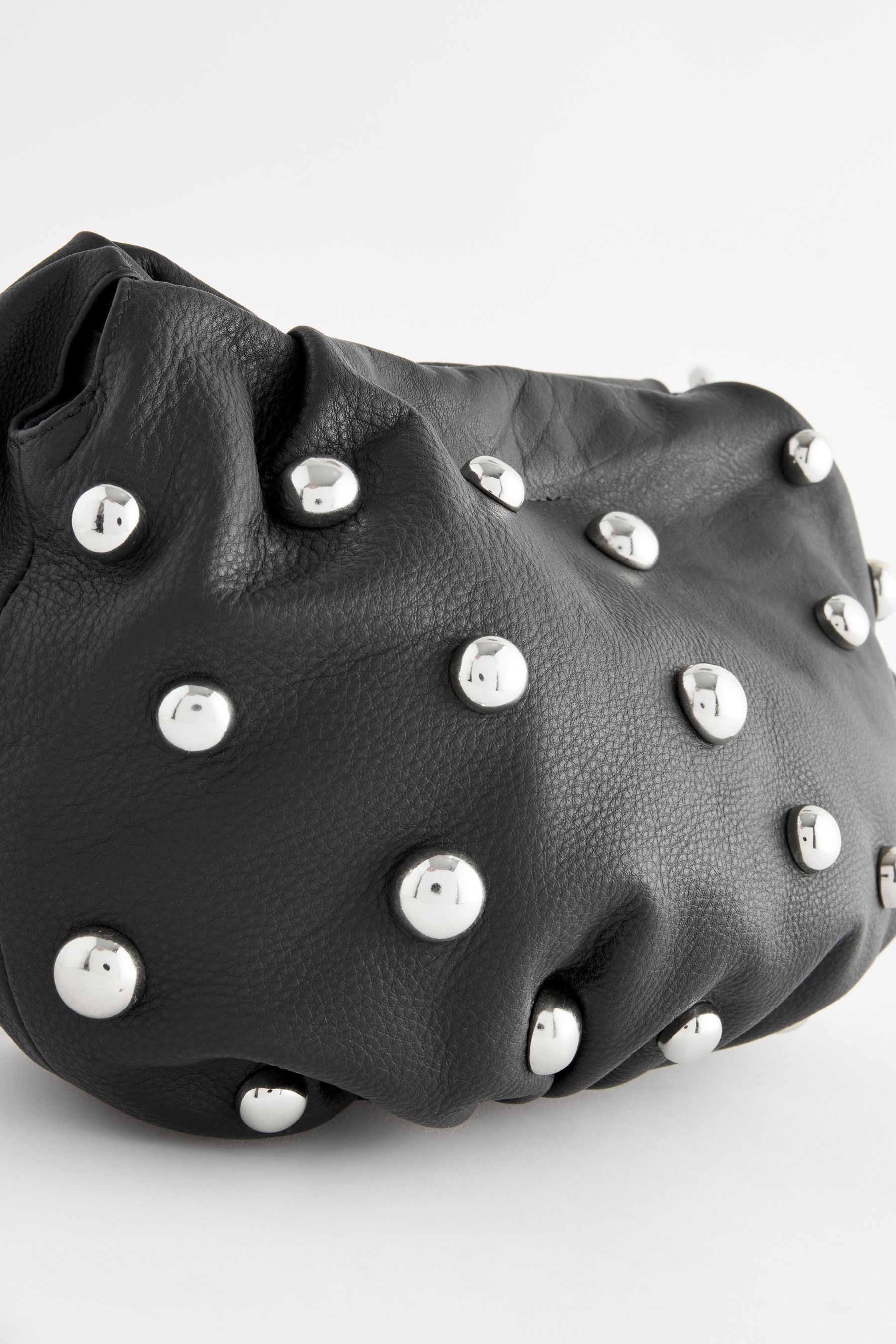 Black Leather Studded Clutch Bag