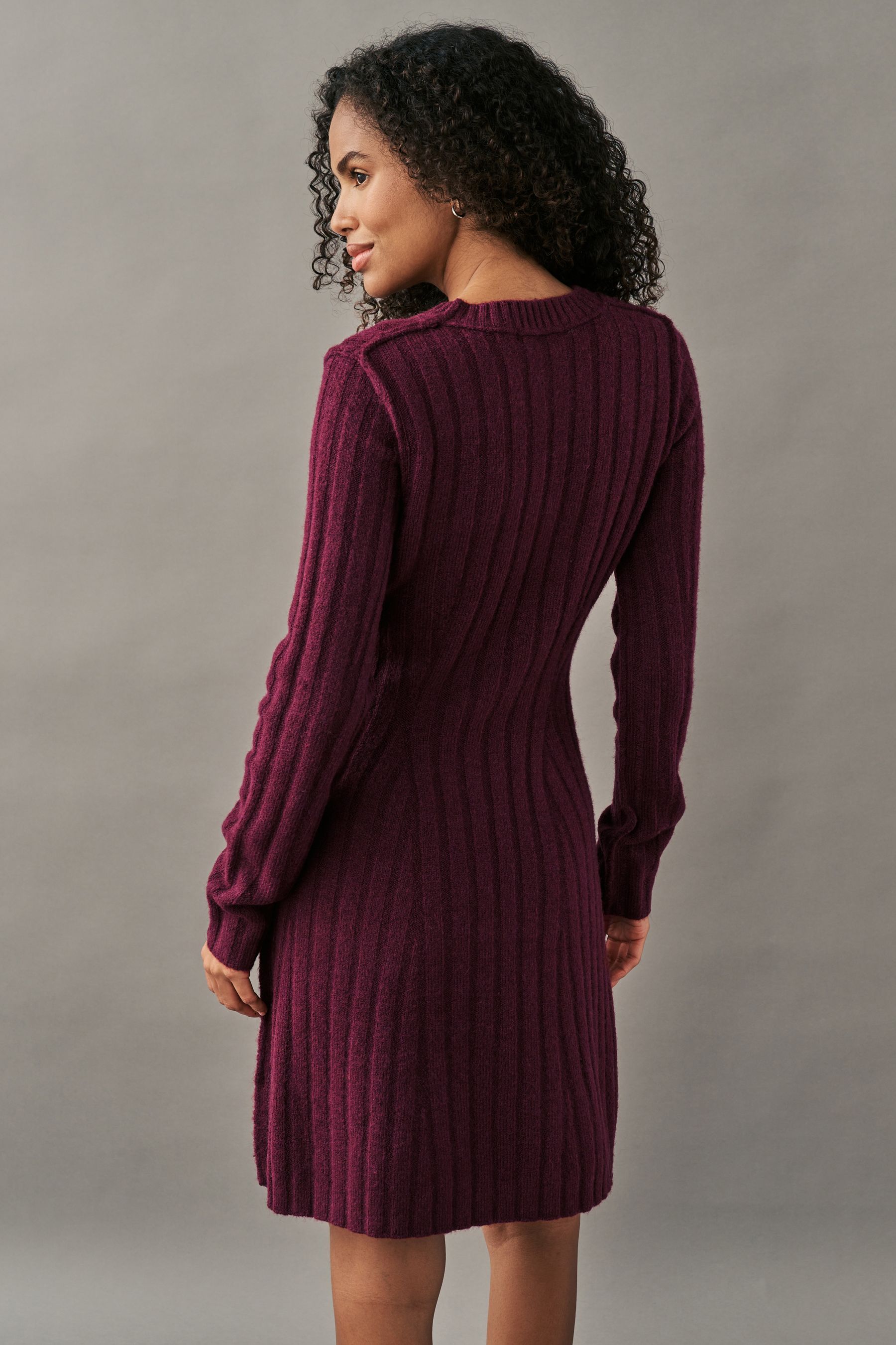 Buy Red Berry Ribbed Fit And Flare Mini Knitted Jumper Dress With Wool from the Next UK online shop