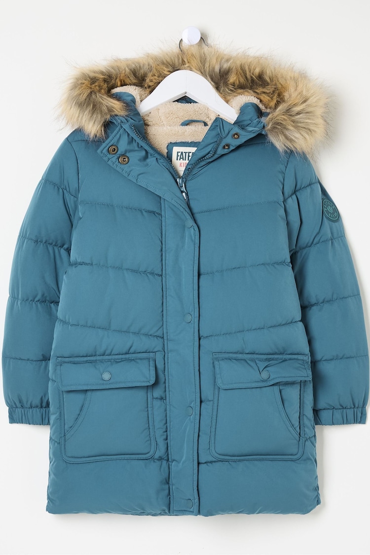 FatFace Lily Dark Teal Blue Longline Padded Coat - Image 4 of 4