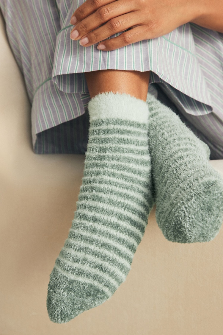 Green/Ecru Stripe Velvet Cosy Socks 2 Pack - Image 2 of 6