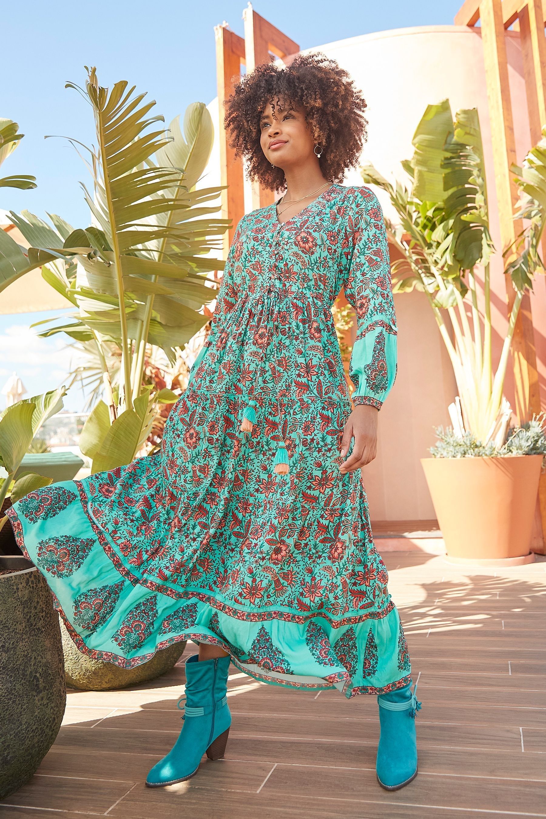 Green bohemian maxi dress top