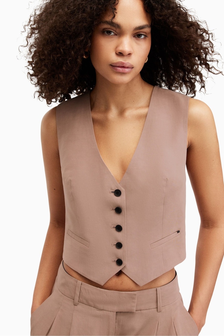 AllSaints Brown Deri Lyn Waistcoat - Image 2 of 8