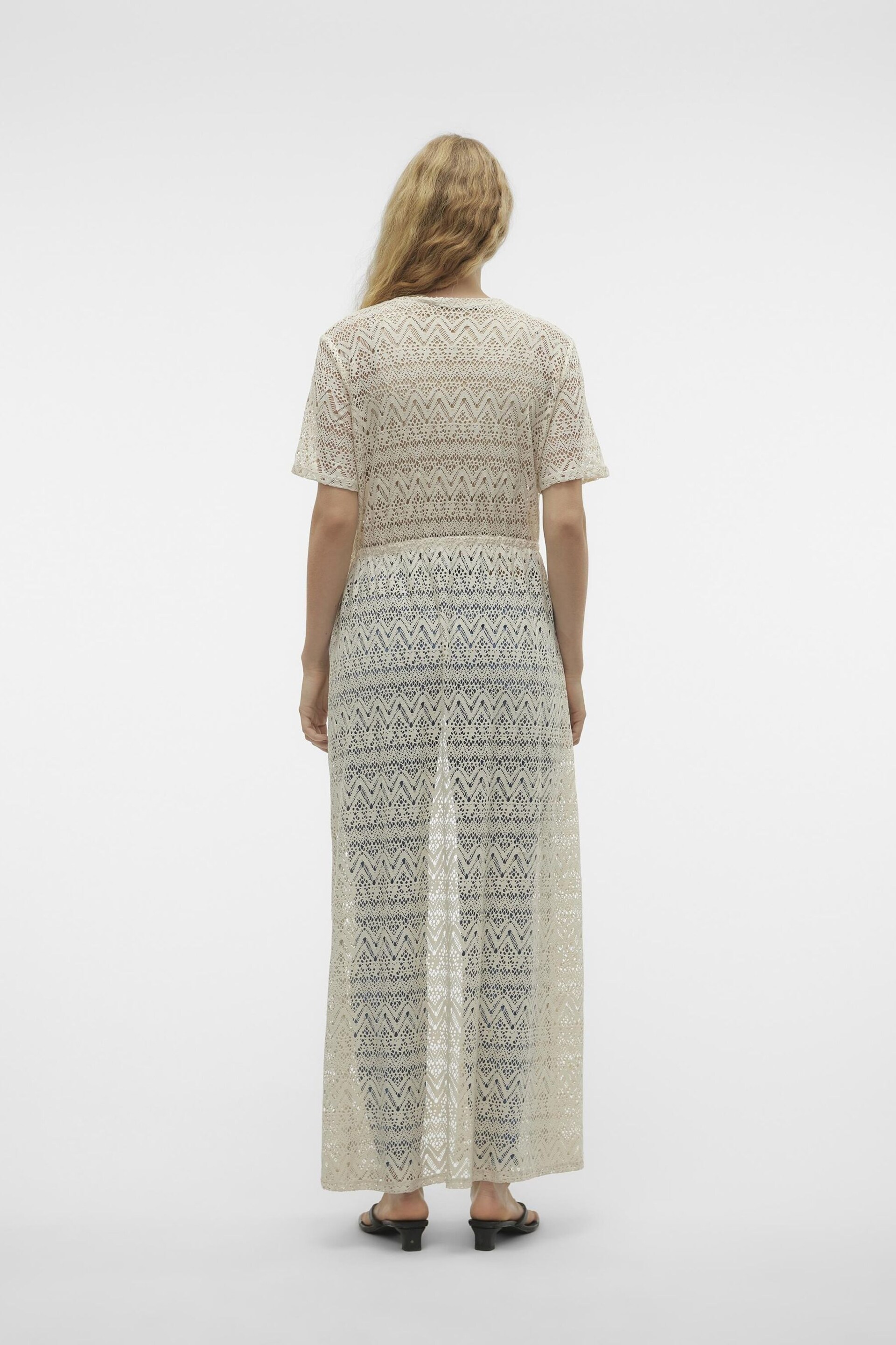 VERO MODA Cream Lightweight Crochet Maxi Beach Cover-Up - Image 2 of 5