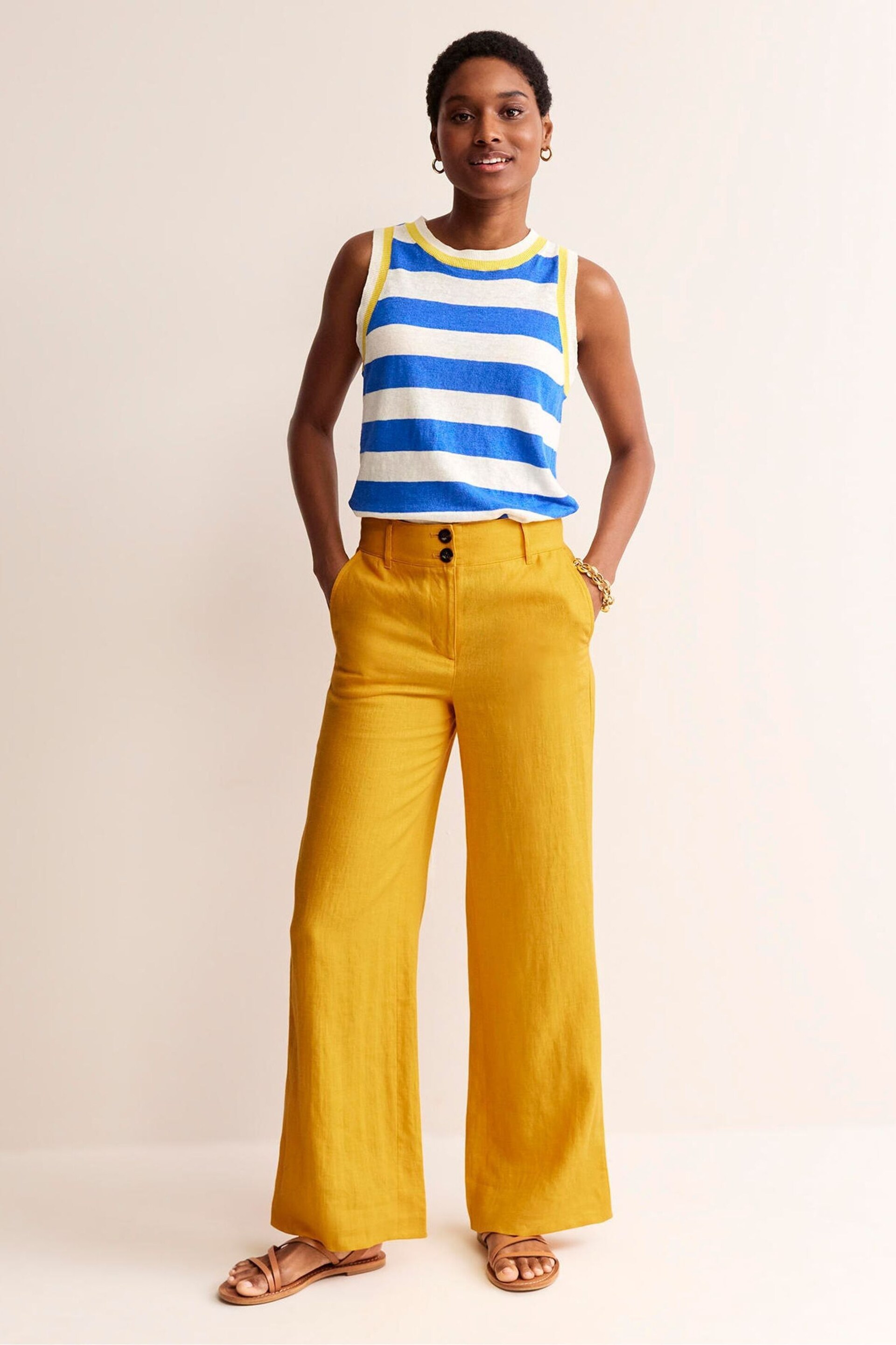 Boden Yellow Petite Westbourne Linen Trousers - Image 1 of 5