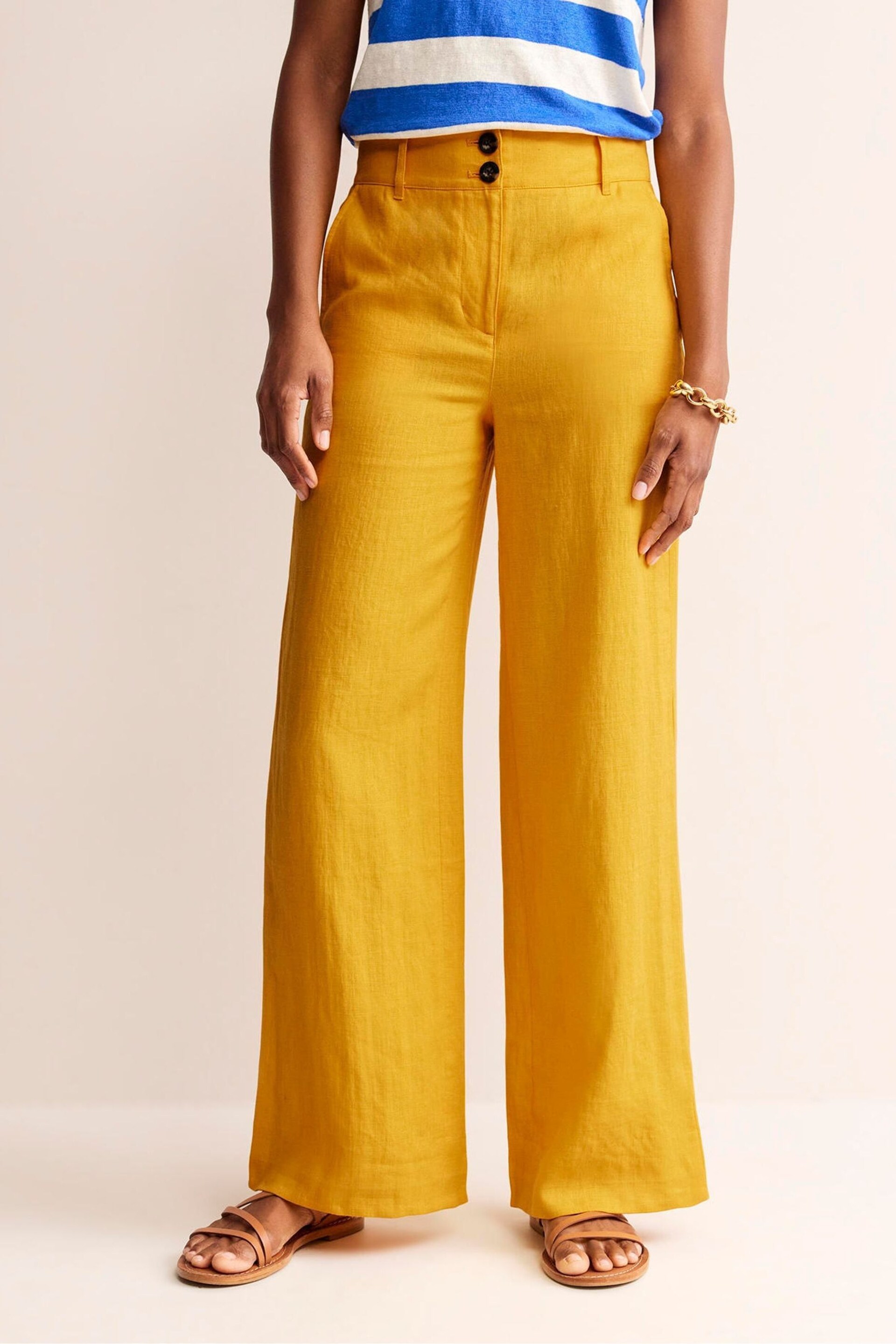 Boden Yellow Petite Westbourne Linen Trousers - Image 4 of 5