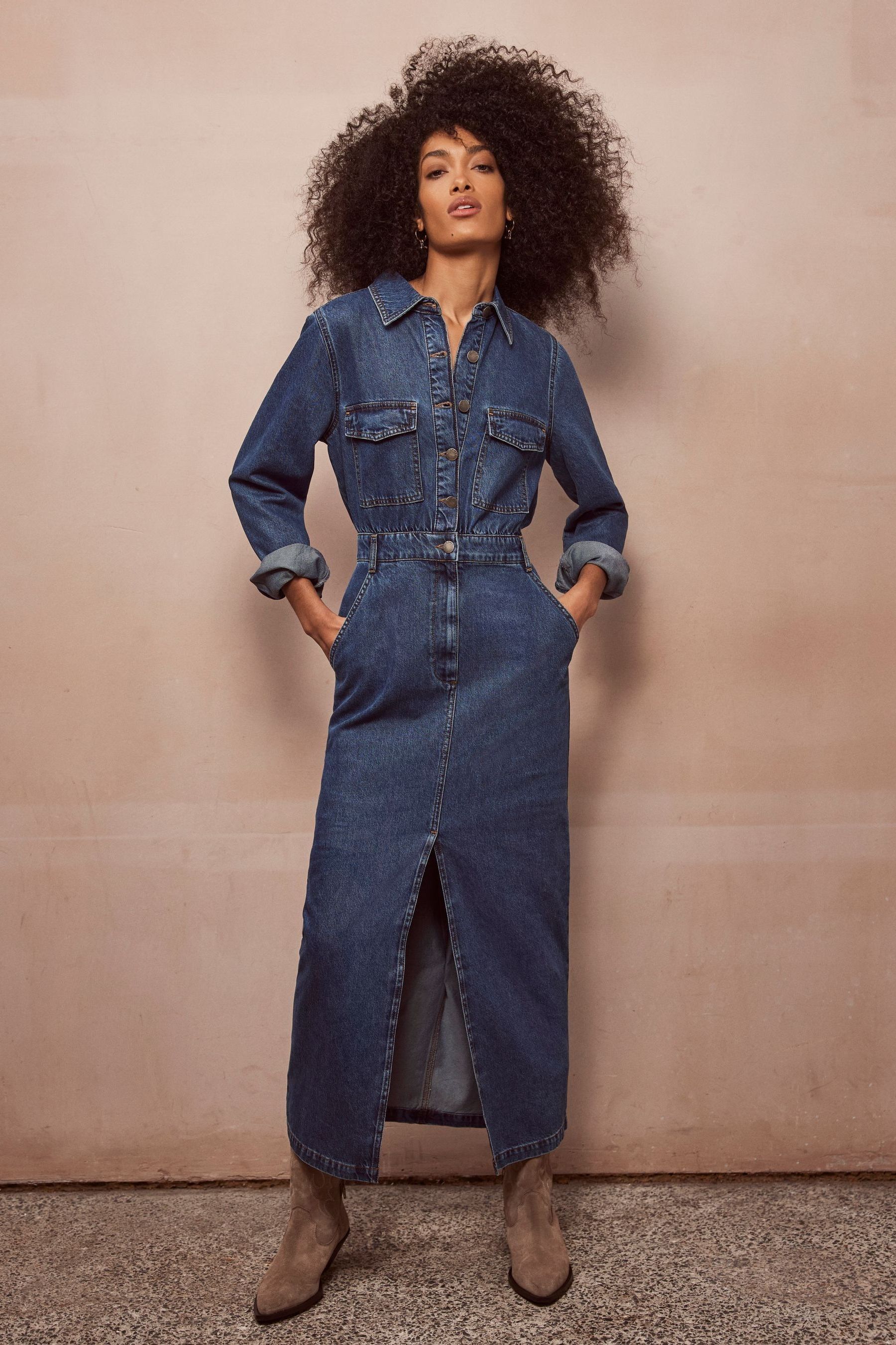 Buy Mint Velvet Blue Indigo Denim Midi Shirt Dress from Next Luxembourg