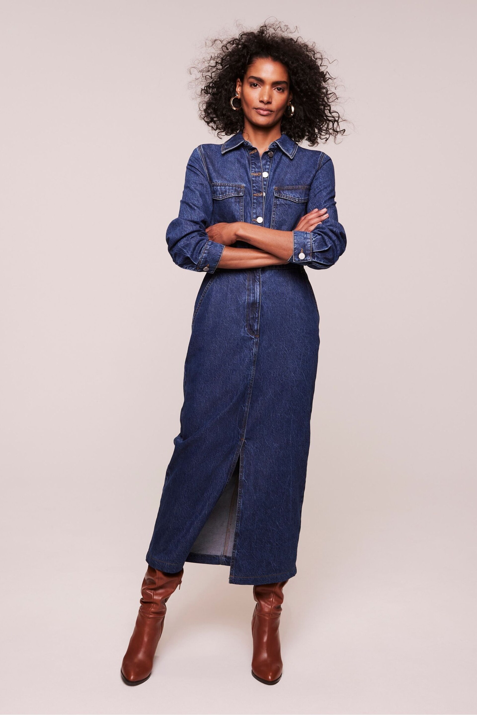 Mint Velvet Blue Indigo Denim Midi Shirt Dress - Image 2 of 11