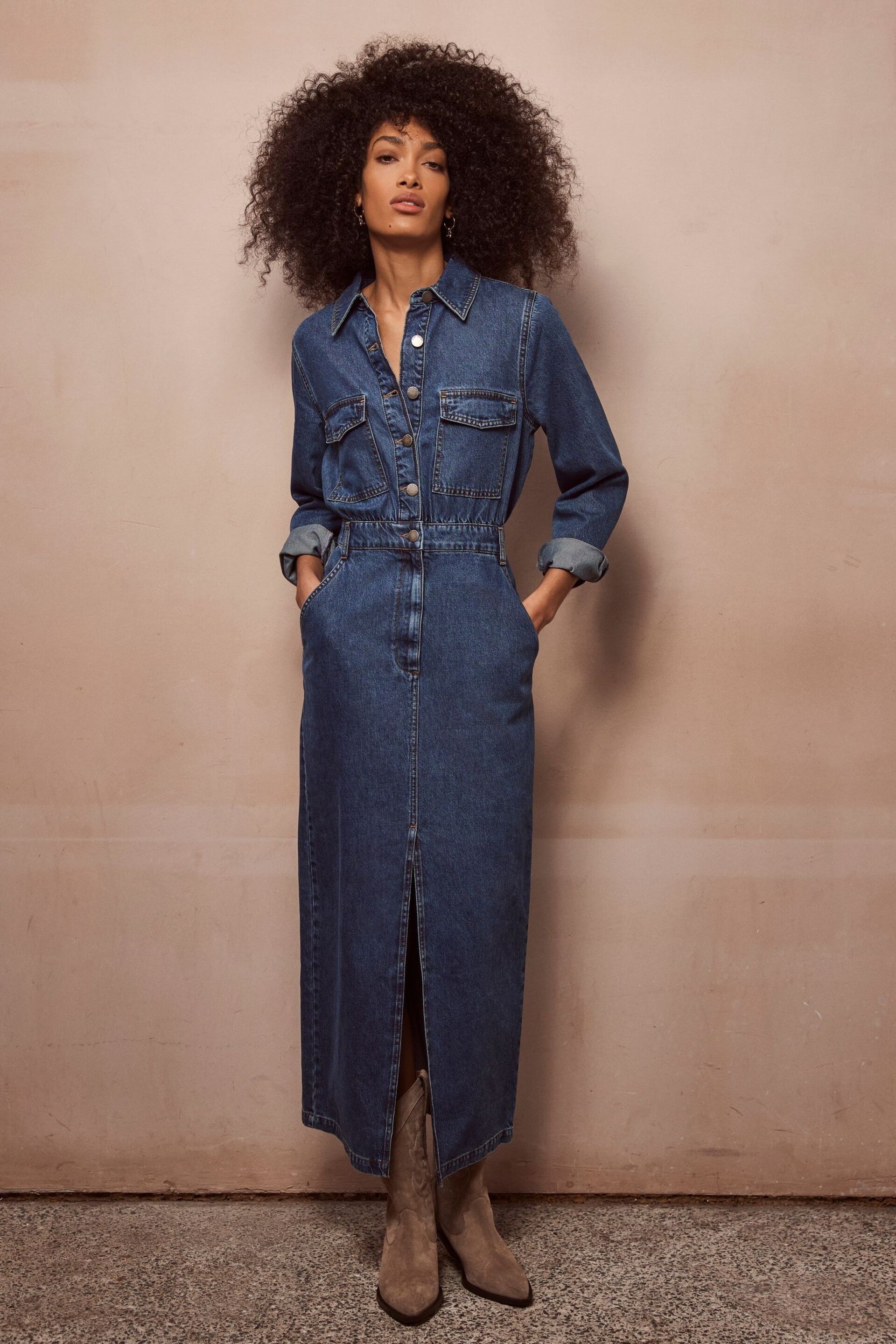 Mint Velvet Blue Indigo Denim Midi Shirt Dress - Image 4 of 11