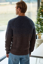 Brown/Blue Regular Fit Chunky Ombré Crew Jumper with Wool - Image 4 of 6