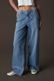 Mid Blue Adjustable Cinch Back Wide Leg 100% Cotton Jeans - Image 2 of 8