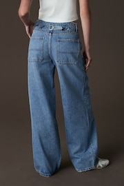 Mid Blue Adjustable Cinch Back Wide Leg 100% Cotton Jeans - Image 3 of 8