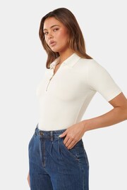 Forever New White Mai Short Sleeves Zip Polo Shirt - Image 3 of 5