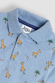 JoJo Maman Bébé Denim Blue Giraffe Printed Polo Shirt Bodysuit - Image 3 of 3