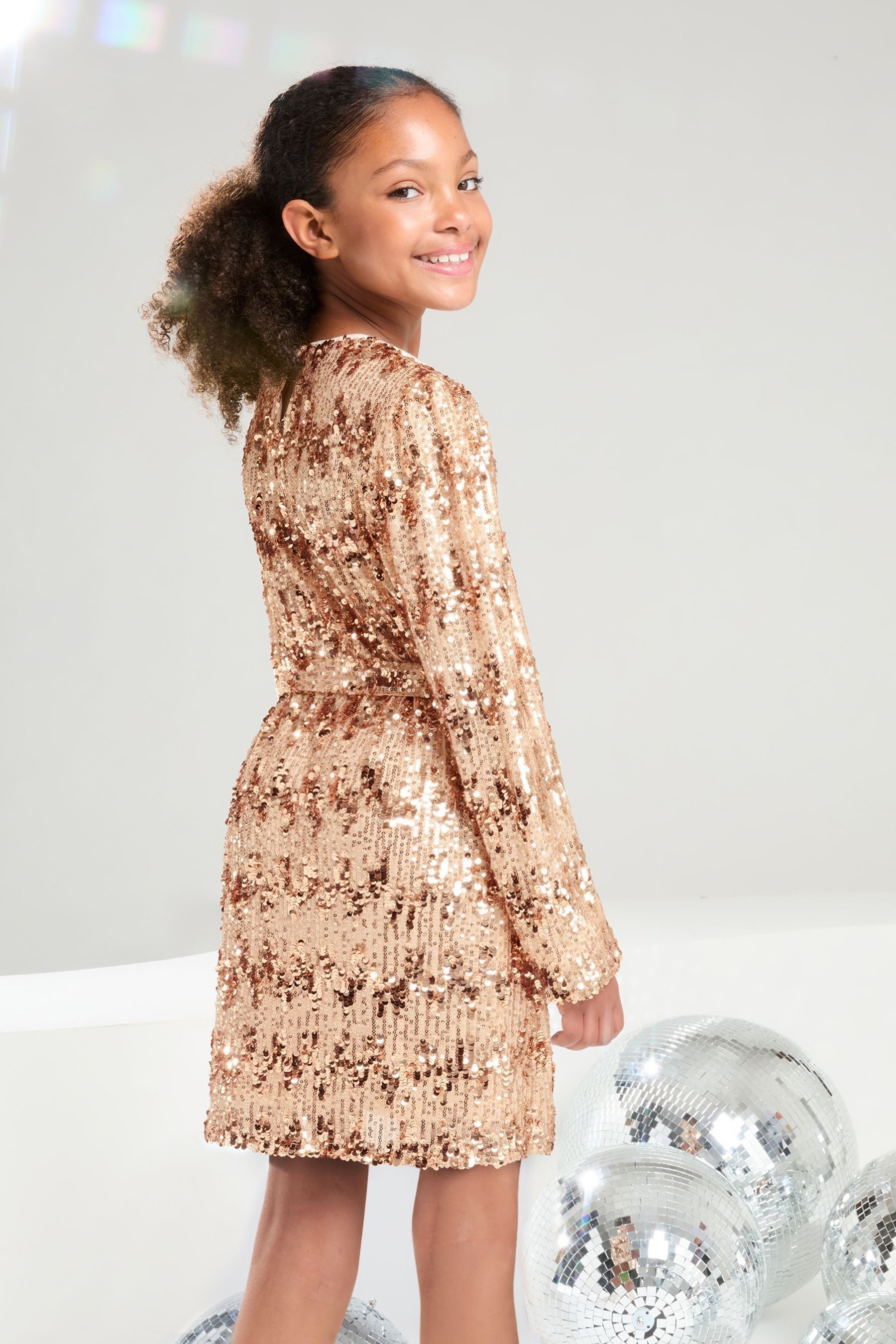 Buy Lipsy Rose Gold Long Sleeve Sequin Party Dress 5 16yrs from the Next UK online shop