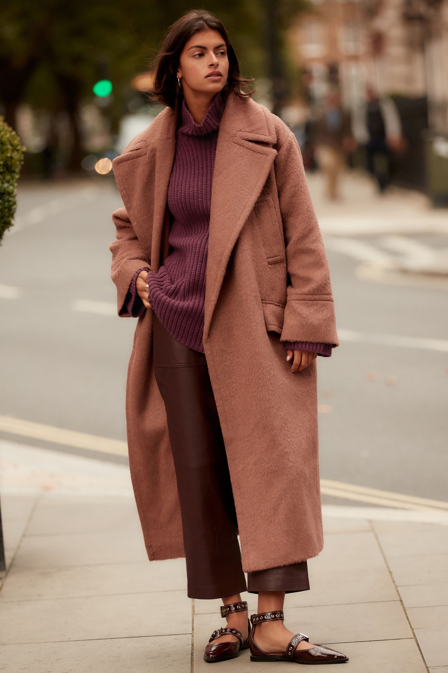 Buy Rose Pink Overcoat with Revere Collar from Next Luxembourg