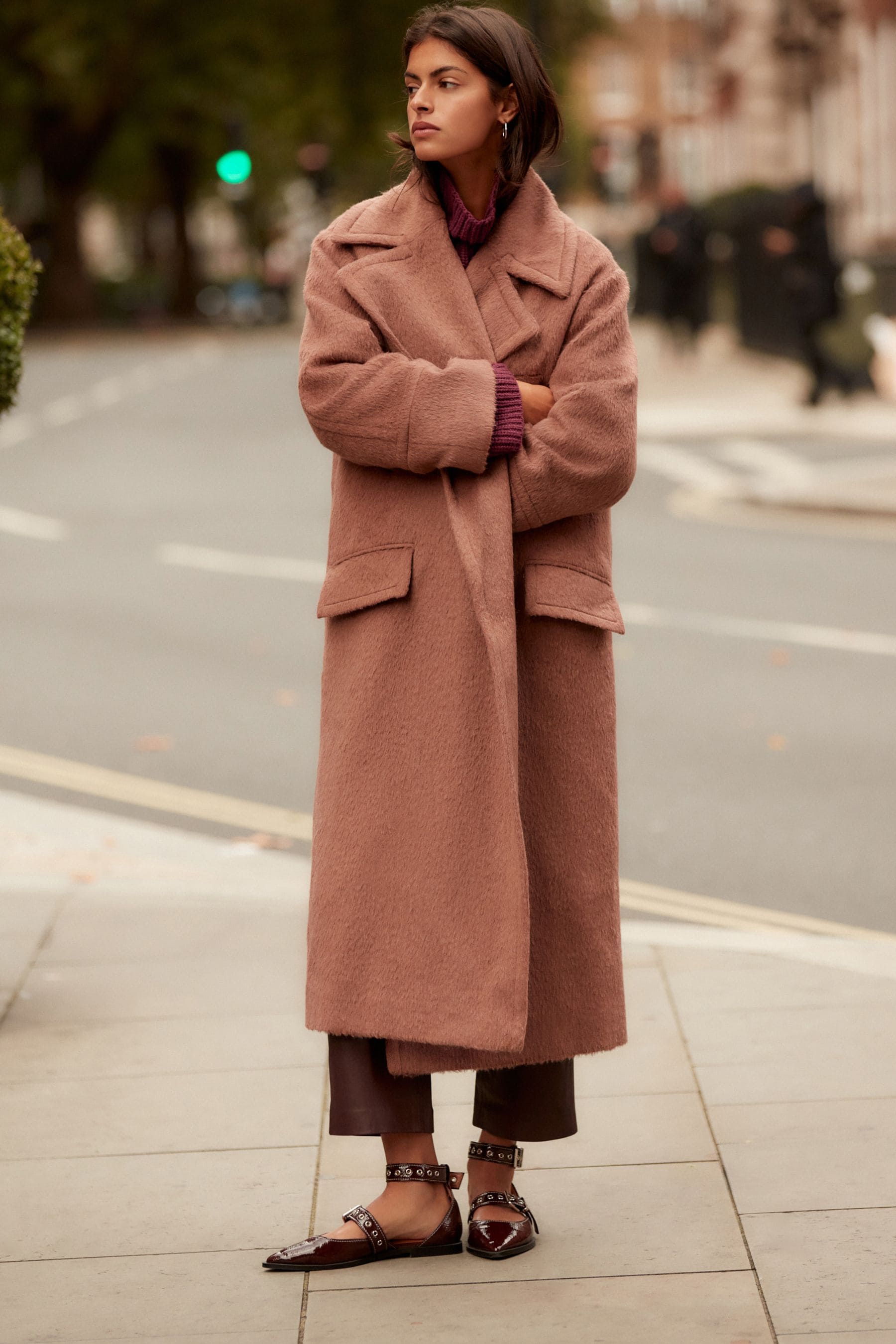 NEXT Rose Pink Overcoat with Revere Collar L Tall Womens