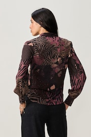 Purple Berry Mixed Animal Long Sleeve V-Neck Blouse - Image 3 of 8