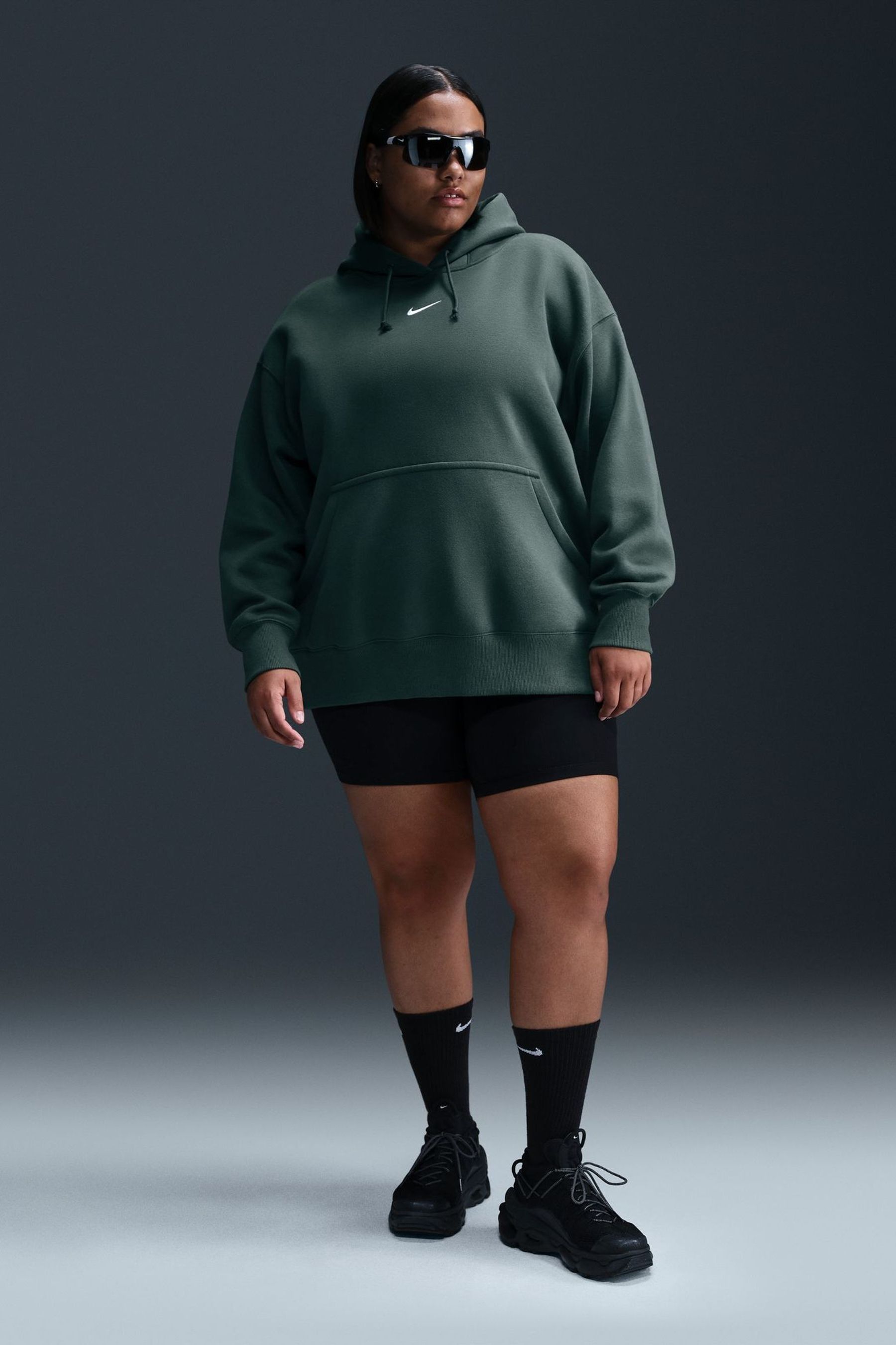 Buy Nike Dark Green Curve Sportswear Phoenix Fleece Oversized Pullover Hoodie from Next Ireland