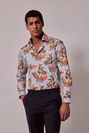 Hawes & Curtis Slim Blue Botanical Floral Mid Collar Shirt - Image 1 of 4