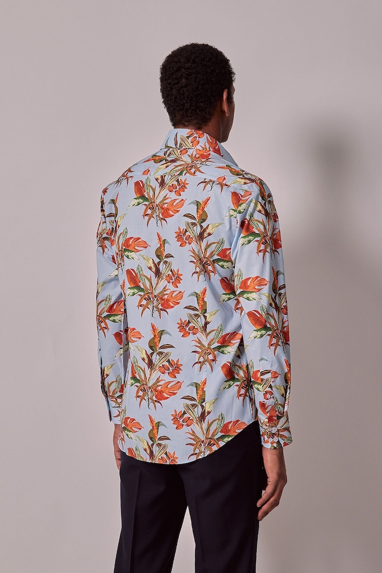 Hawes & Curtis Slim Blue Botanical Floral Mid Collar 100% Cotton Shirt - Image 2 of 4