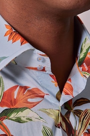 Hawes & Curtis Slim Blue Botanical Floral Mid Collar Shirt - Image 3 of 4