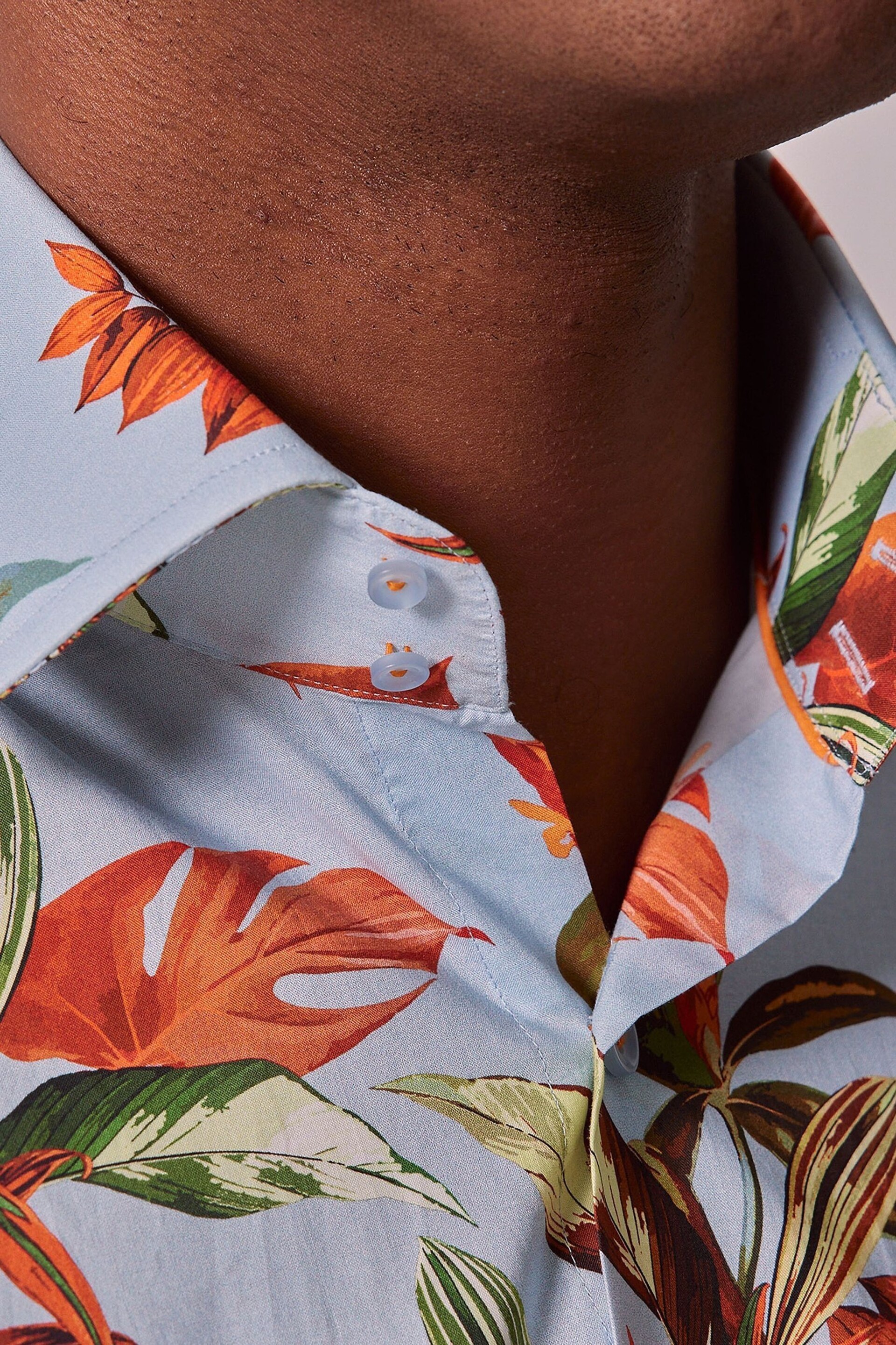 Hawes & Curtis Slim Blue Botanical Floral Mid Collar Shirt - Image 3 of 4