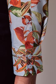 Hawes & Curtis Slim Blue Botanical Floral Mid Collar Shirt - Image 4 of 4