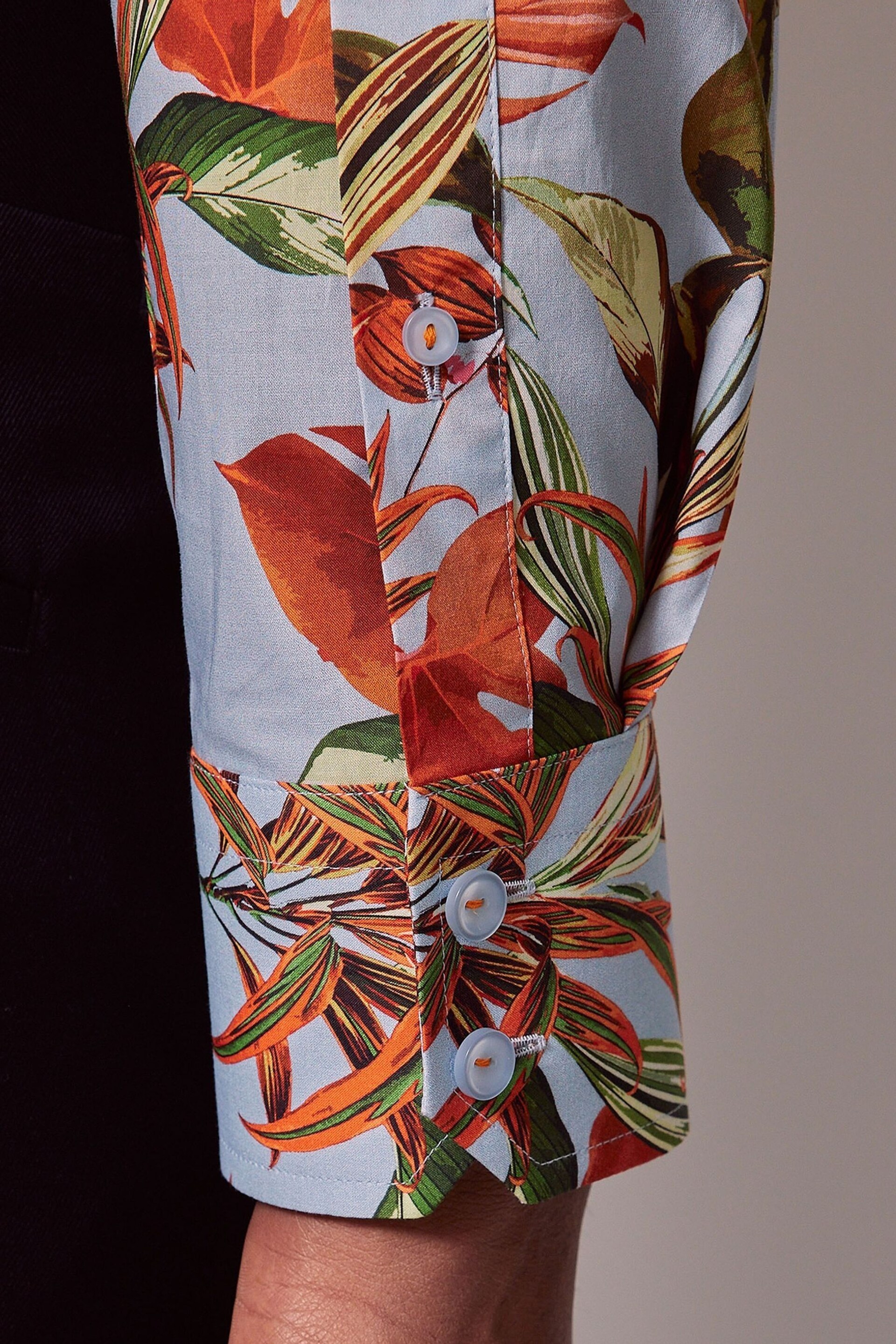 Hawes & Curtis Slim Blue Botanical Floral Mid Collar Shirt - Image 4 of 4