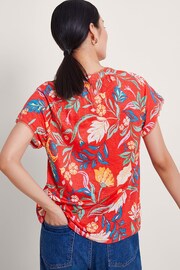 Monsoon Red Alma Print Linen T-Shirt - Image 3 of 5