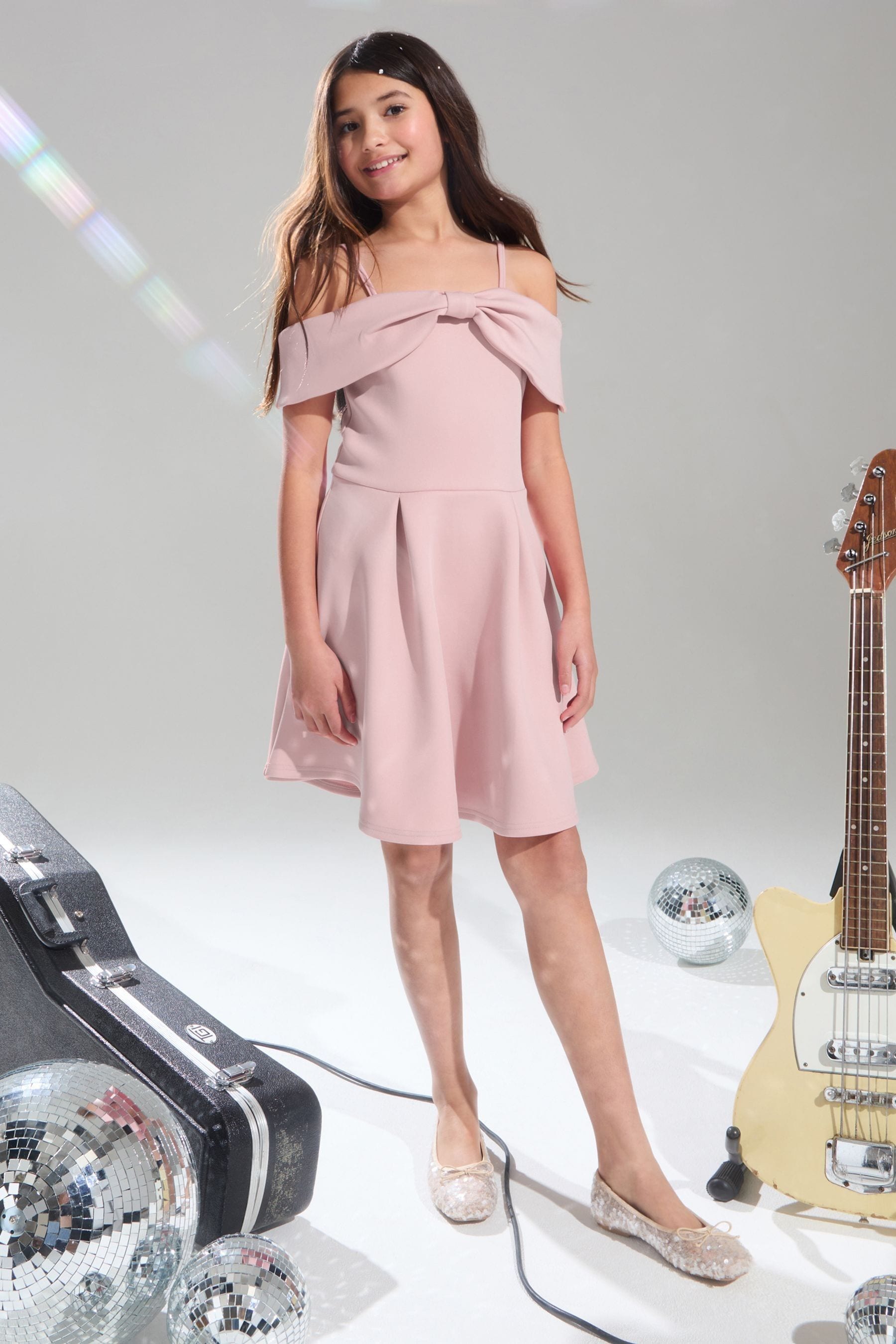 Buy Lipsy Pink Cold Shoulder Bow Skater Dress 5 16yrs from Next Pakistan