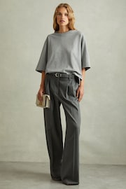 Reiss Grey Marl Cassie Oversized Cotton Crew Neck T-Shirt - Image 1 of 5