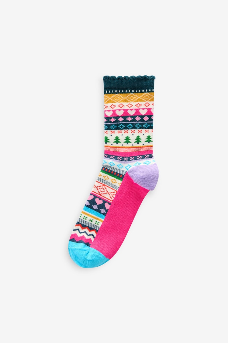 Rainbow Fairisle Christmas Pattern Ankle Socks 4 Pack - Image 5 of 5