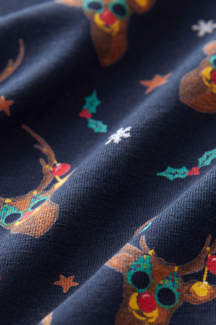 Navy Reindeer Christmas Print Polo Shirt - Image 8 of 8