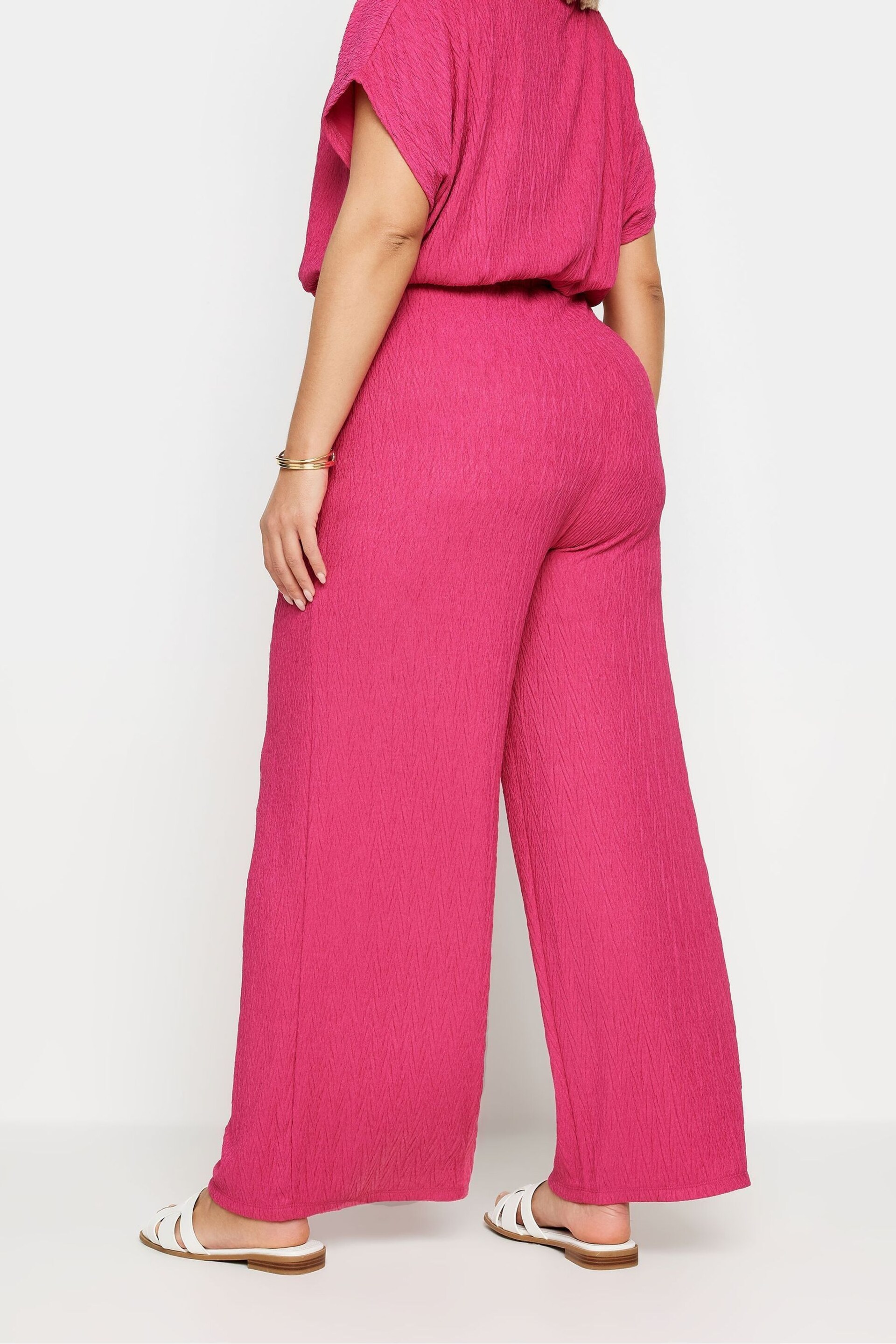 Yours Curve Pink Crinkle Plisse Trousers - Image 3 of 6