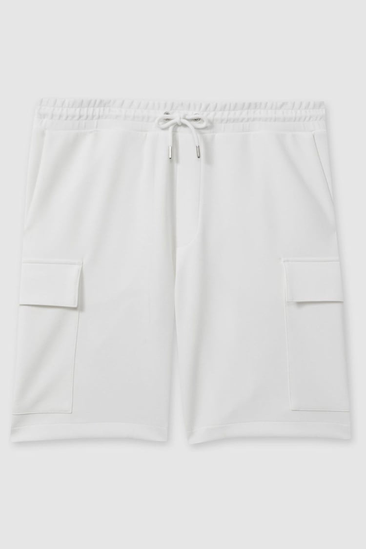 Reiss White Oliver Interlock Jersey Drawstring Shorts - Image 2 of 5