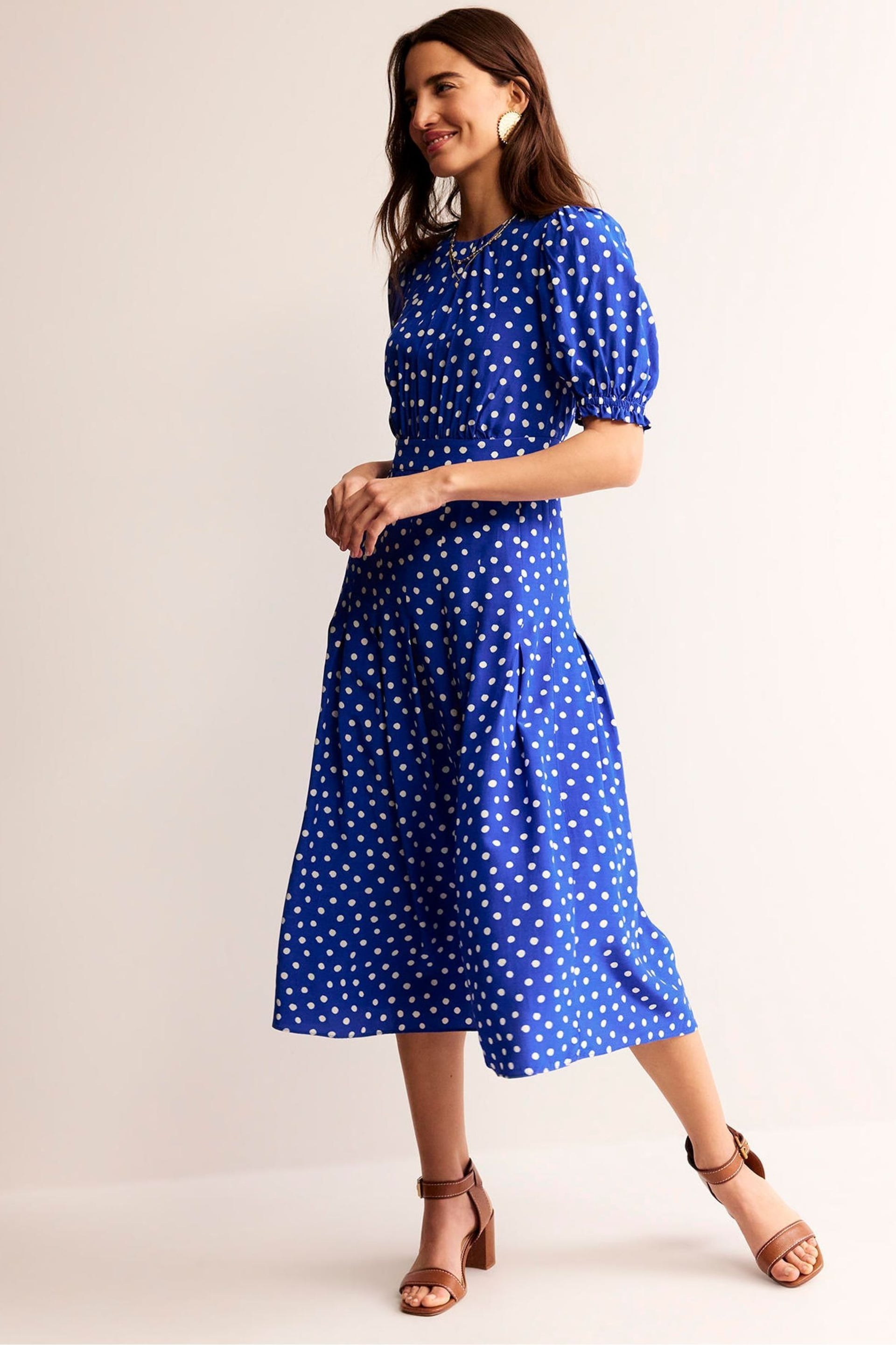 Boden Blue Liv Pleat Detail Midi Dress - Image 2 of 5