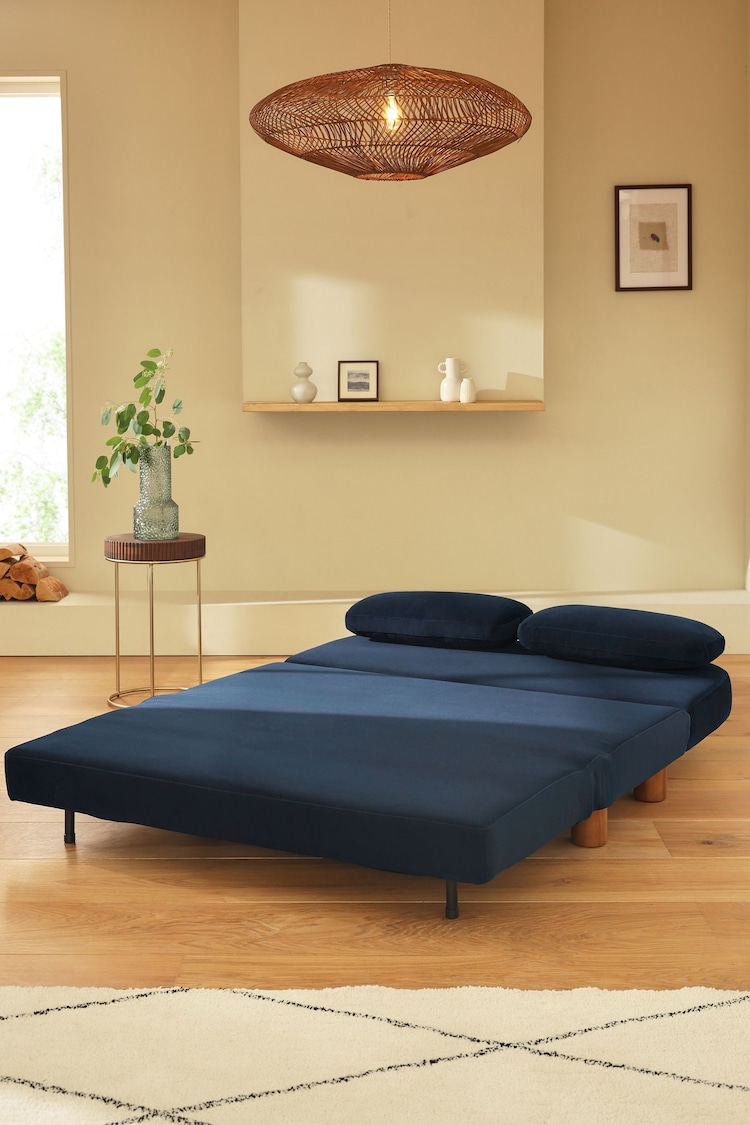 Soft Velvet Navy Blue Palma Double Sofa Bed - Image 2 of 11