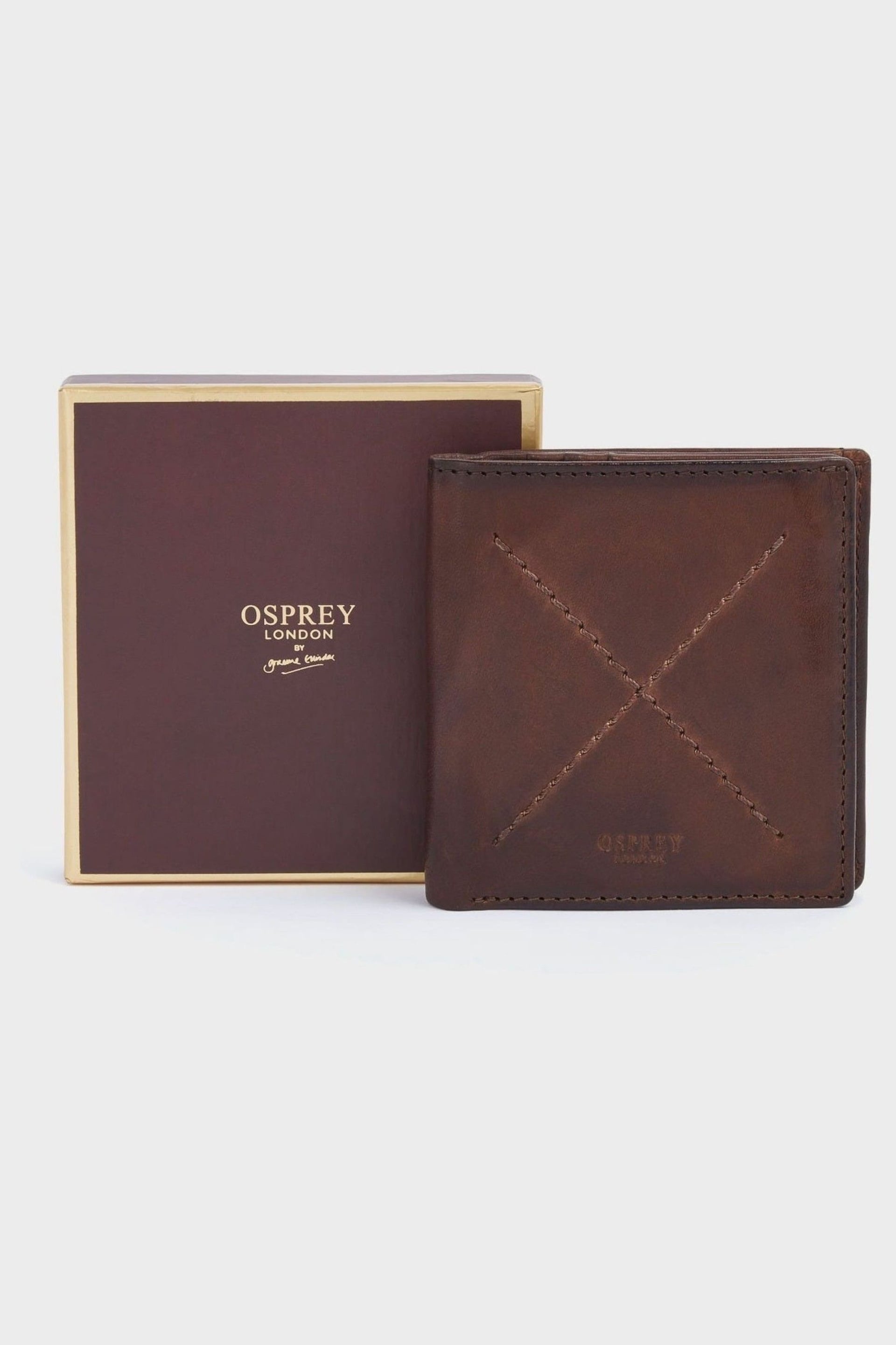 OSPREY LONDON The X Stitch Leather RFID ID Cardholder Brown Wallet - Image 1 of 6