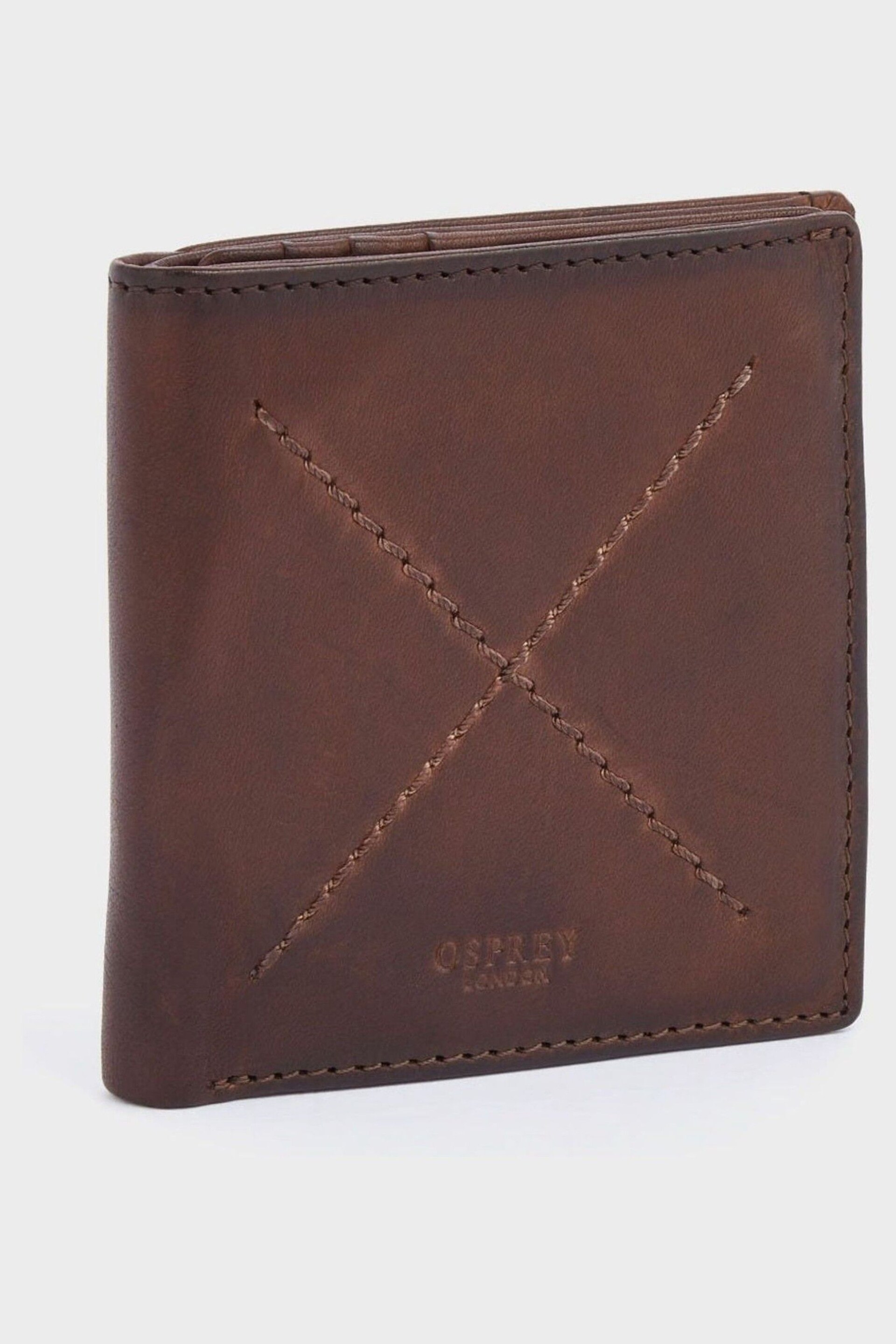 OSPREY LONDON The X Stitch Leather RFID ID Cardholder Brown Wallet - Image 2 of 6