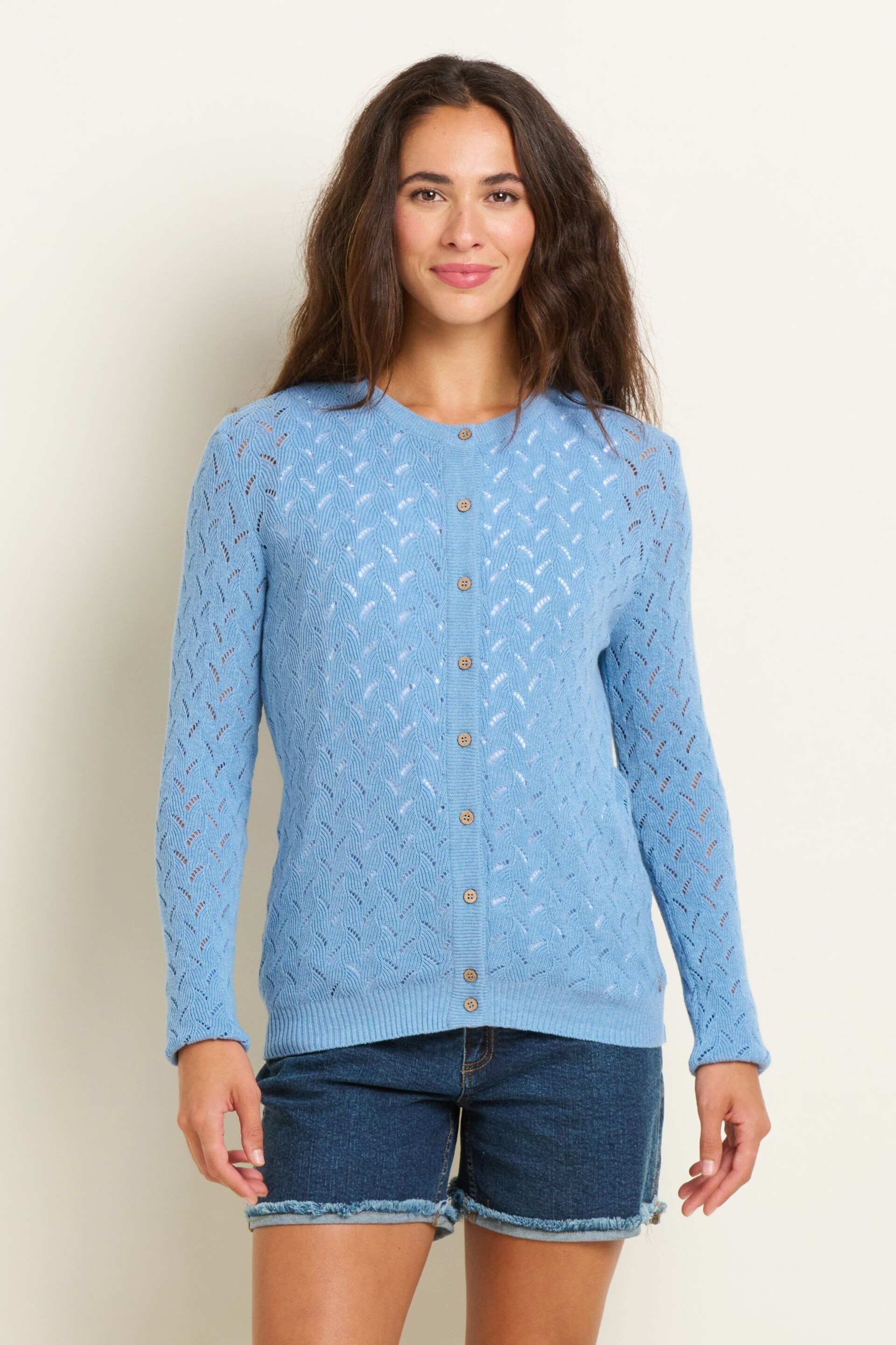 Brakeburn Blue Wave Pointelle Knitted Cardigan - Image 1 of 5